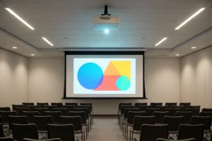 מערכת שמע לבית או לעסק - א.א. מערכות מערכות הקרנה למוסדות — מערכת מקרן לייזר מקצועית באולם כנסים מוסדי