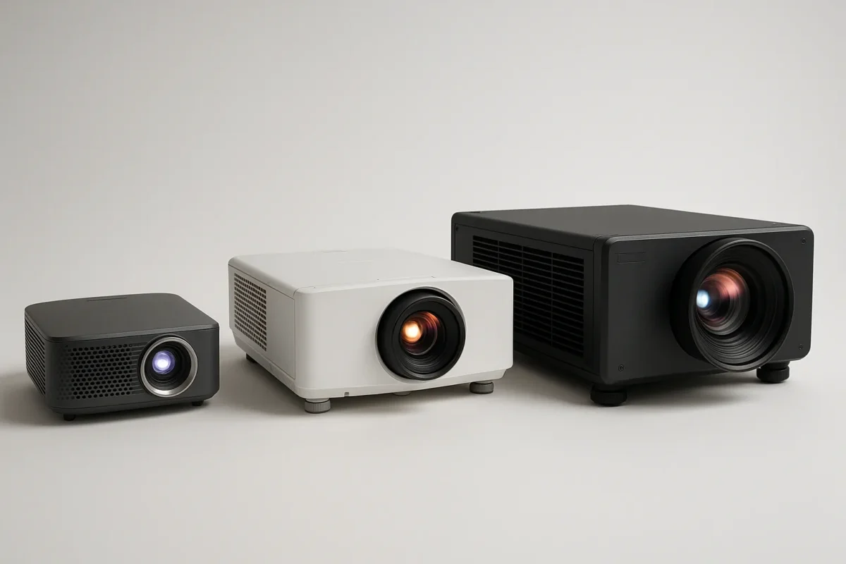 השוואת סוגי מקרנים למוסדות — DLP, LCD ולייזר בתצוגה זה לצד זה