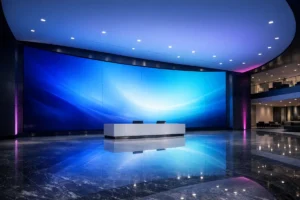 מולטימדיה לבנייני משרדים — קיר וידאו ענק בלובי בניין משרדים מודרני